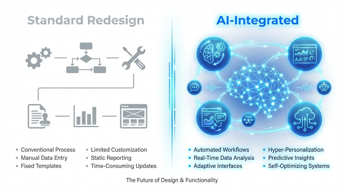 Infographic comparing standard website costs versus ai website redesign pricing models
