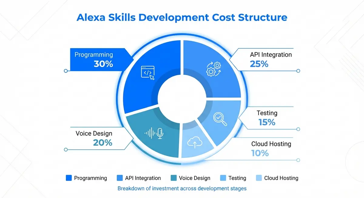 Breakdown of alexa search optimization for home services cost components including API and voice design