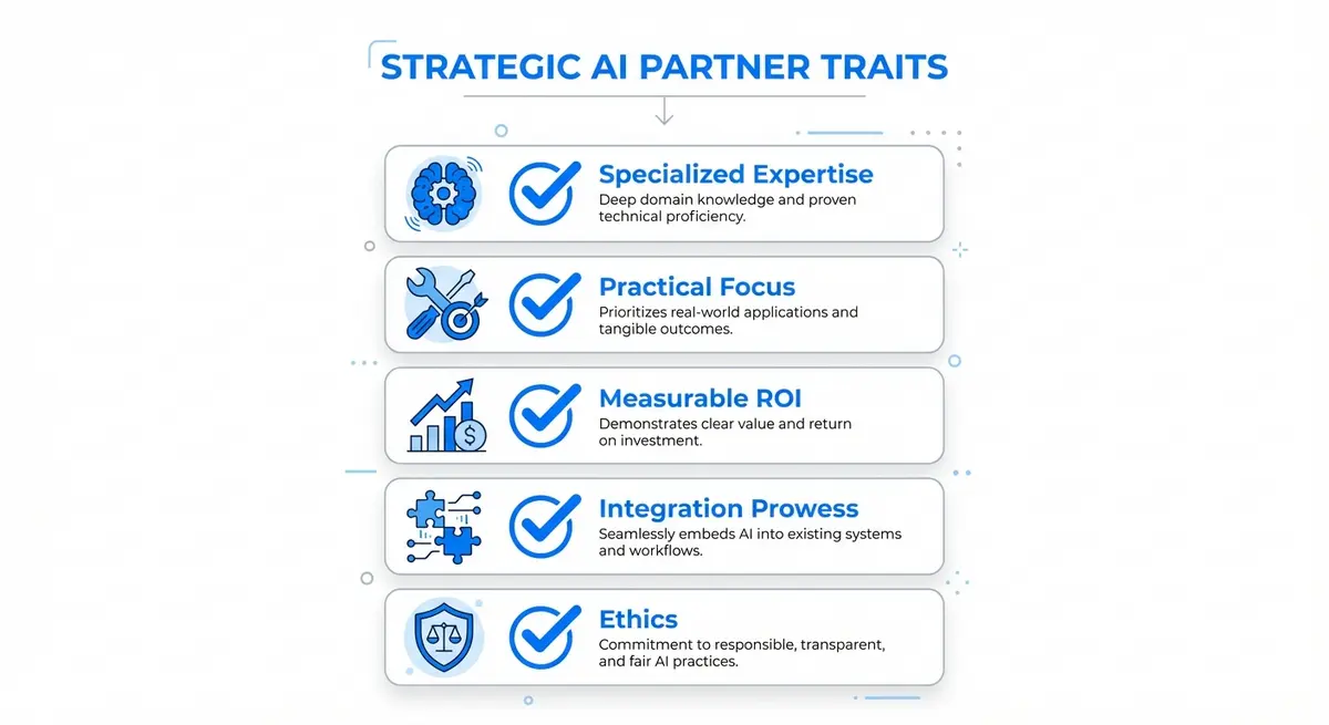 Infographic showing key traits to look for in the best AI consulting companies