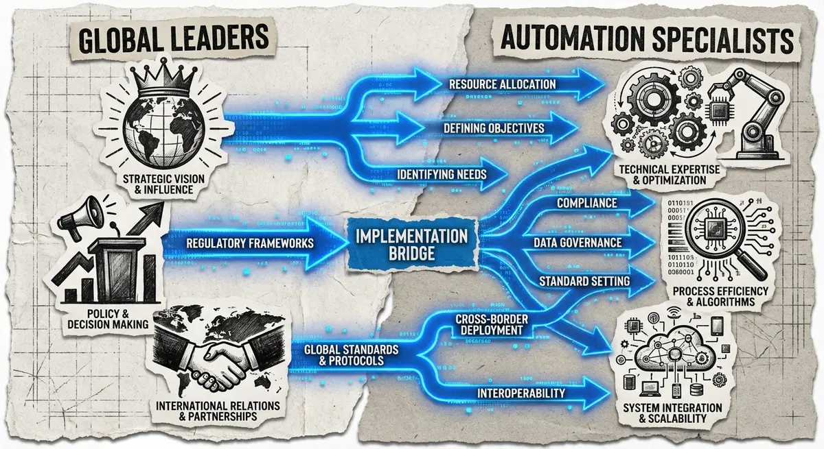 Infographic comparing global AI leaders versus automation specialists for business process automation