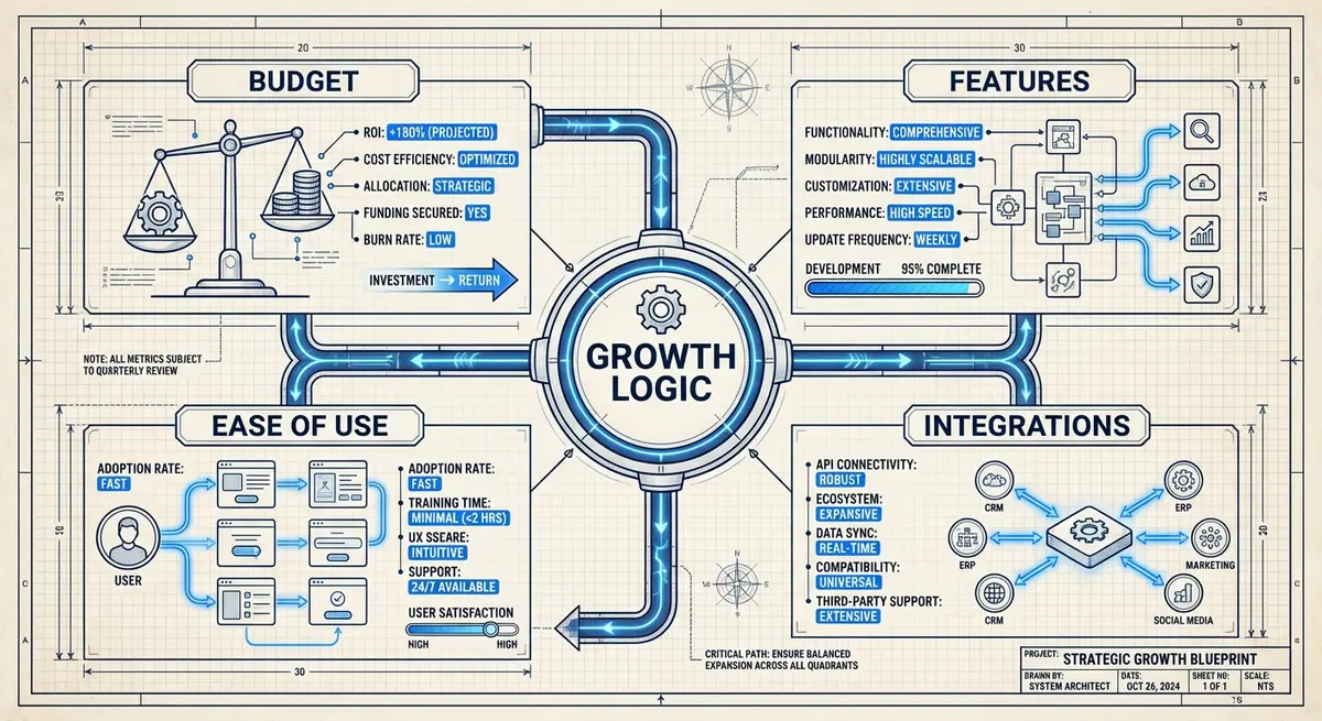 Infographic showing key factors for choosing the best marketing automation for small business