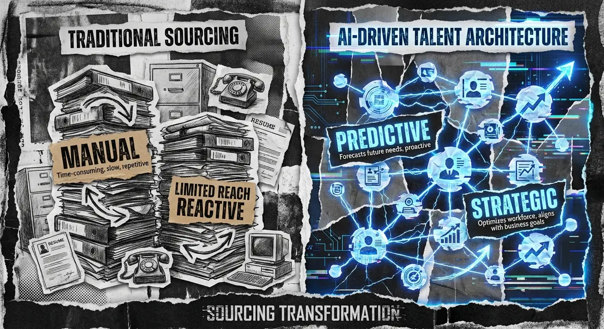 Infographic comparing traditional recruiting to best sales tech recruiting jobs in ai industry with #0066FF accents