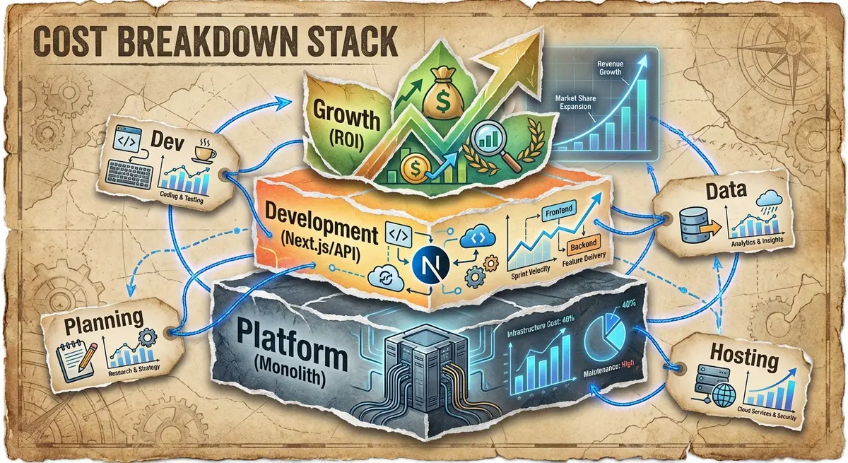 Infographic showing the breakdown of BigCommerce headless migration cost components