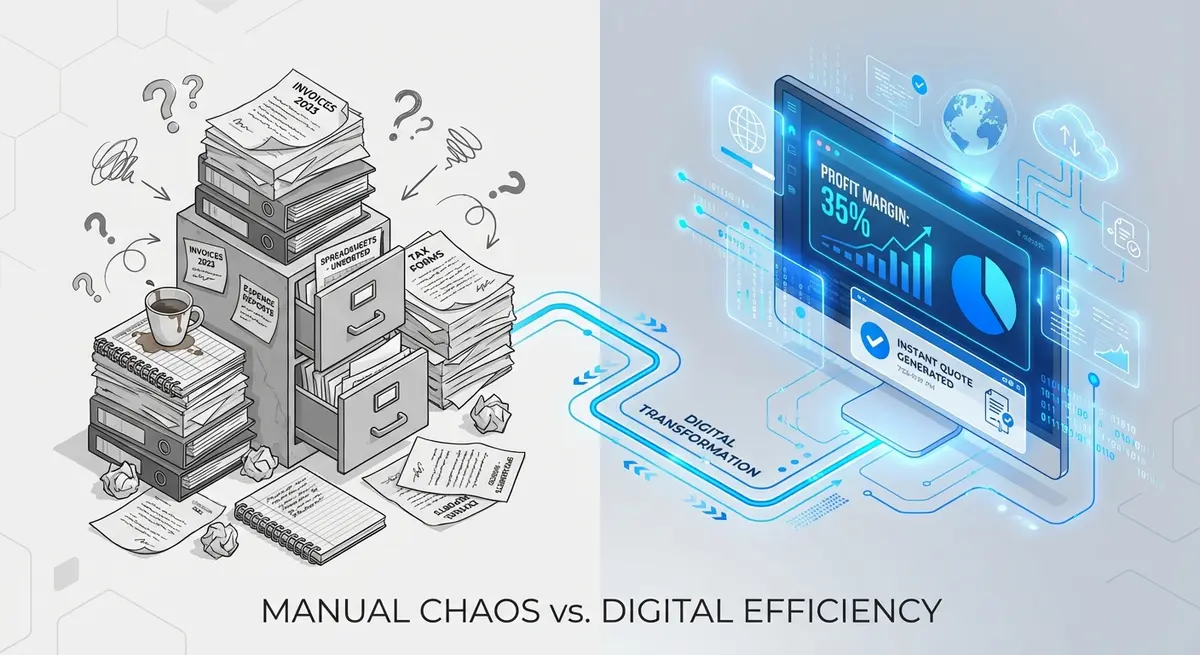 Infographic comparing manual catering quote calculator cost methods to automated AI systems