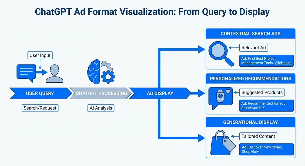 Infographic showing key ChatGPT ads for e-commerce businesses formats