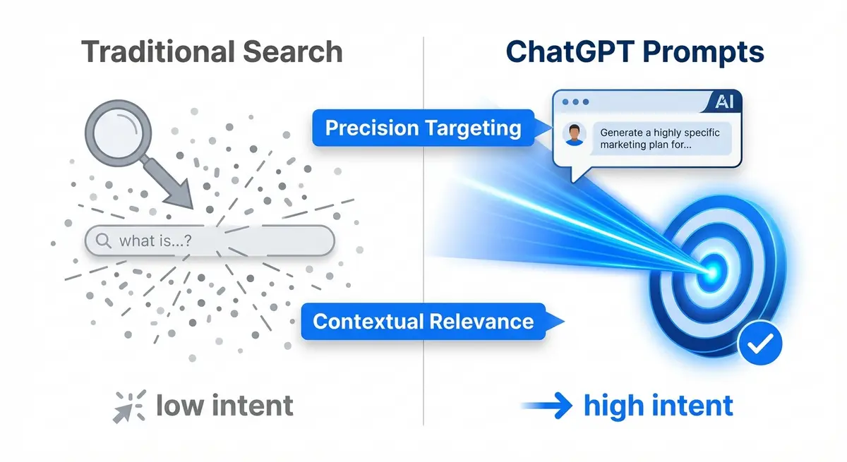 Infographic comparing traditional search ads to prompt-based chatgpt ads for law firms