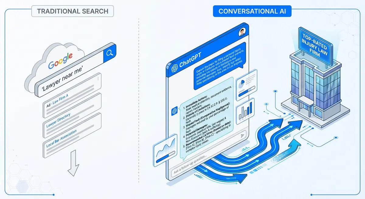 Comparison of traditional search vs ChatGPT ads for lawyers how to get started
