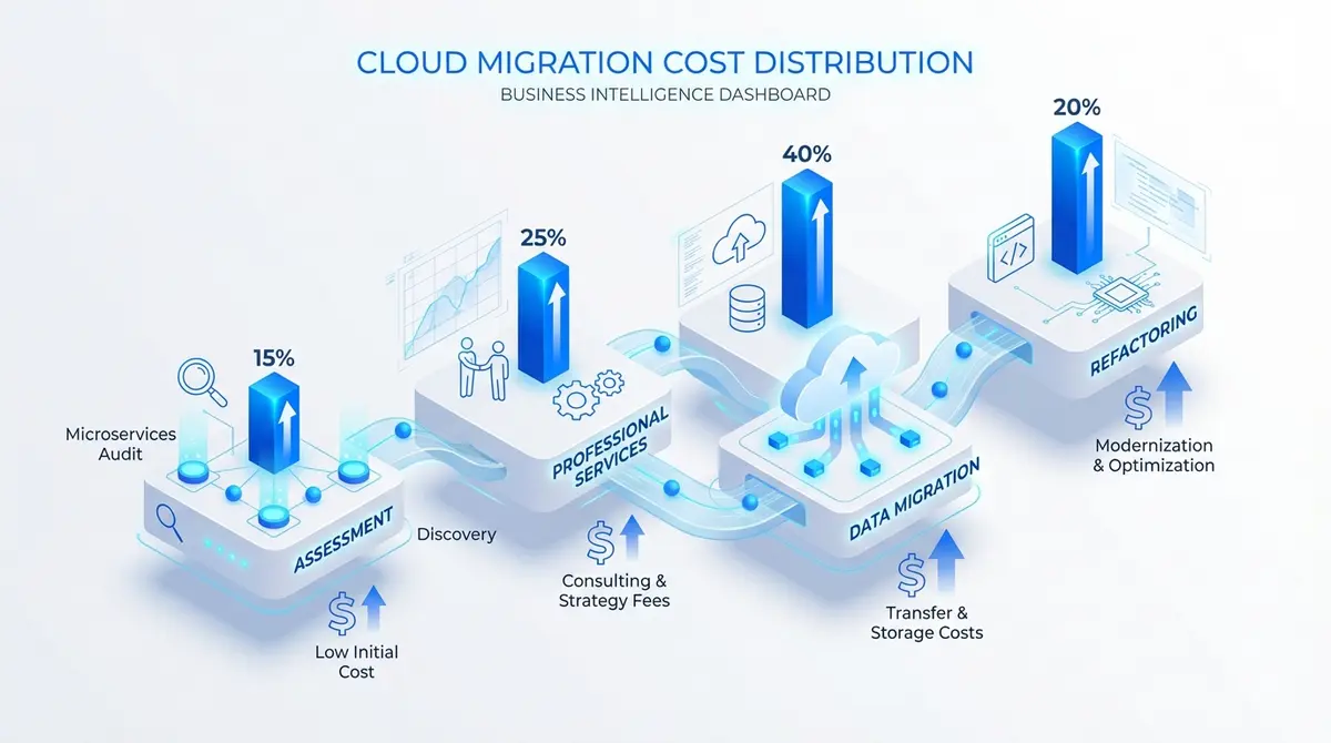 Breakdown of cost to migrate legacy system to cloud native architecture by phase