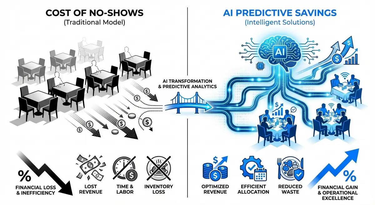 Infographic comparing manual reservation losses versus AI predictive savings