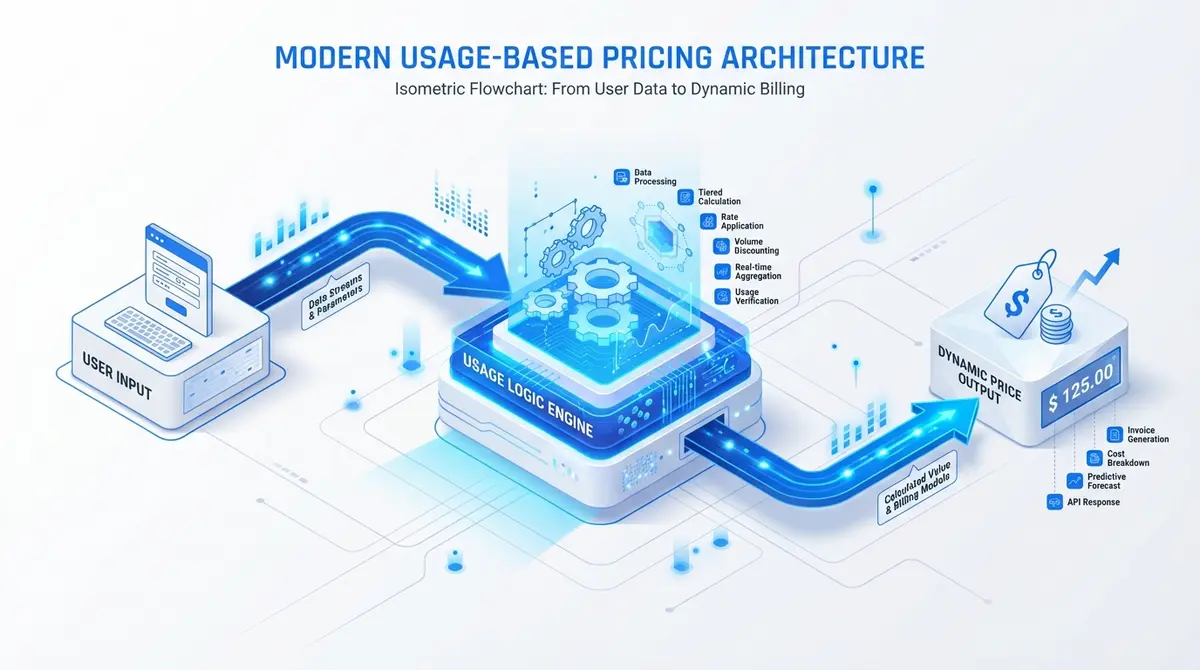 Infographic showing SaaS pricing calculator logic and usage estimation flow