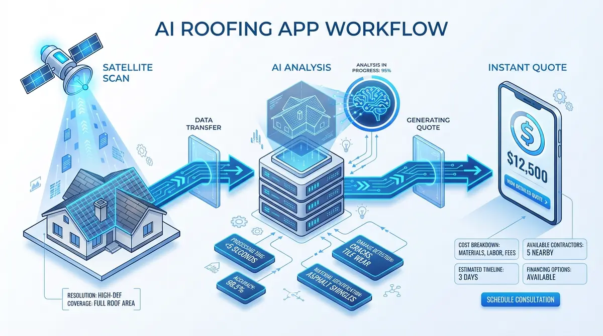 AI-driven custom roofing estimate calculator app workflow diagram