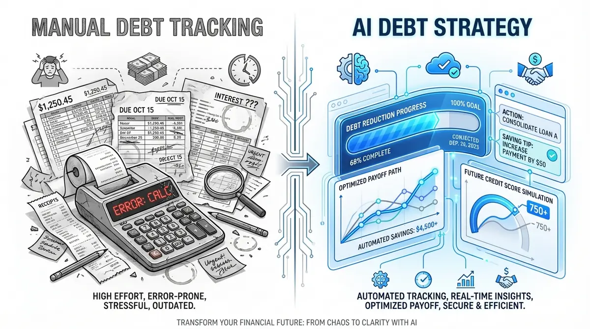 Infographic showing the value add of debt consolidation calculator app cost via automated tracking and credit simulation