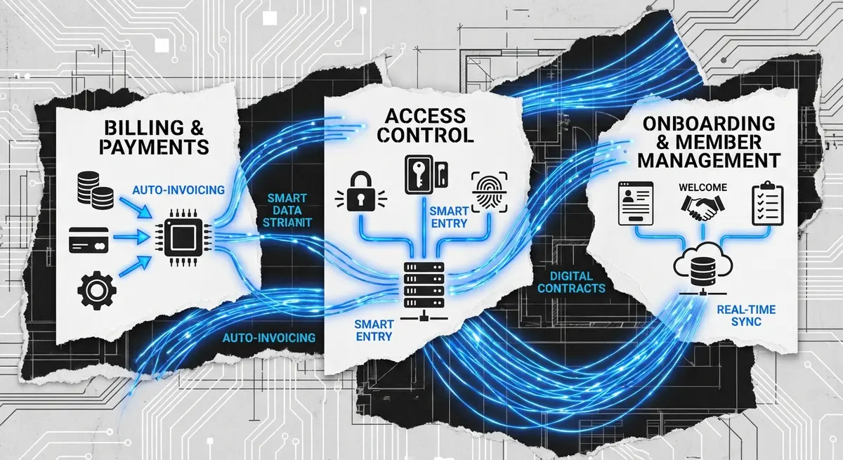 Diagram showing how to develop co-working space member management automation ecosystem
