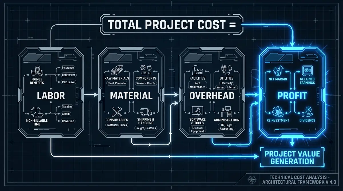 Infographic showing the formula for electrical work estimate calculator cost components