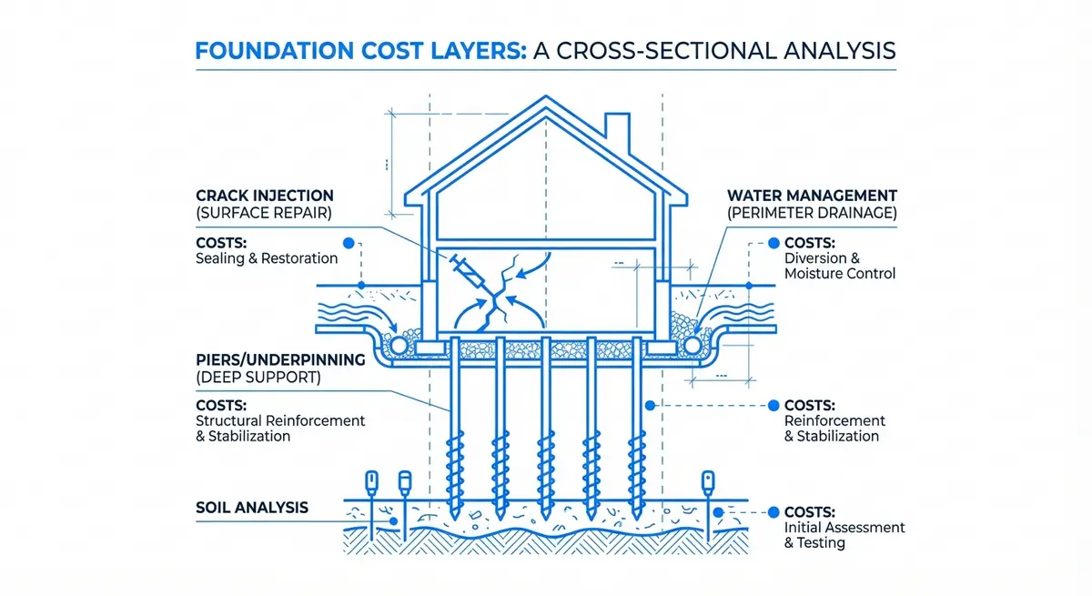 Infographic showing breakdown of foundation repair estimate calculator cost factors