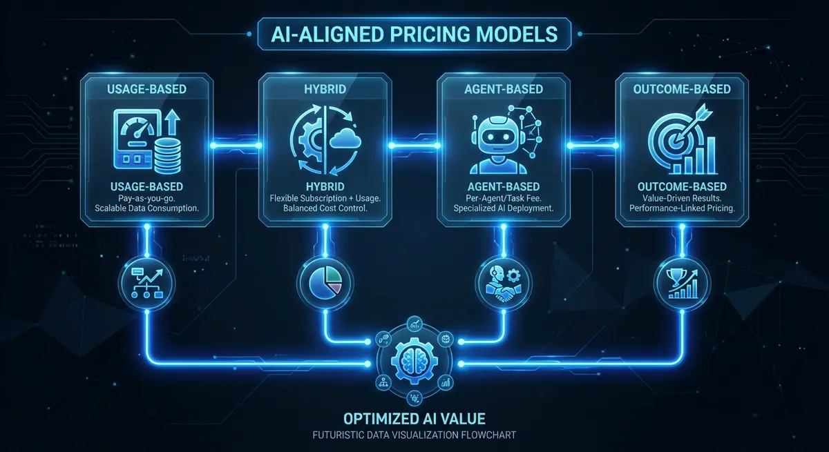 Infographic showing generative engine optimization for saas pricing models including usage and outcome based