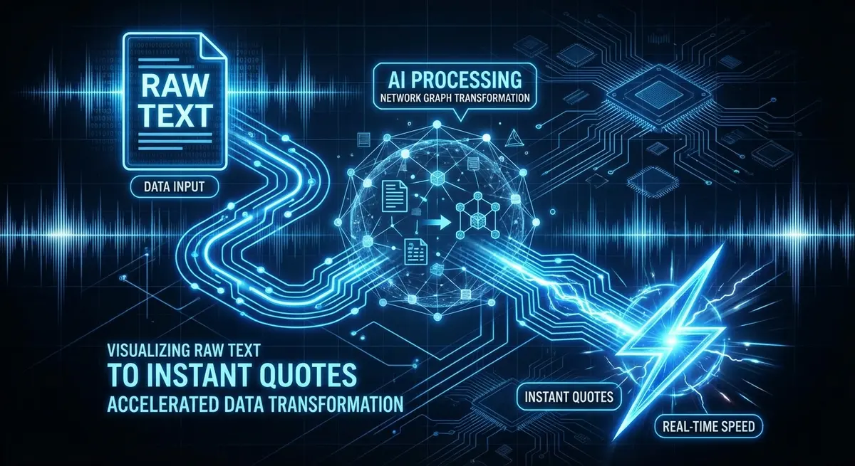 Diagram showing the GraphRAG pipeline from data input to knowledge graph indexing and instant quote generation