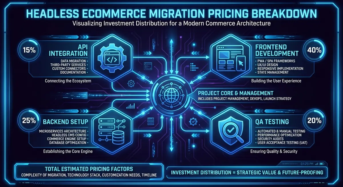 Infographic showing breakdown of headless ecommerce migration pricing components