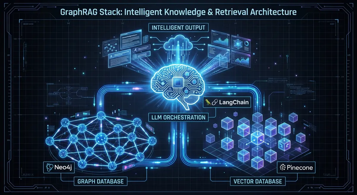 Infographic showing the technical stack needed when you hire someone to build GraphRAG for my business