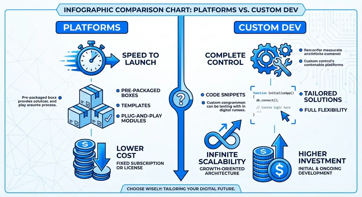 Infographic comparing AI sales platforms versus custom AI sales pipeline development