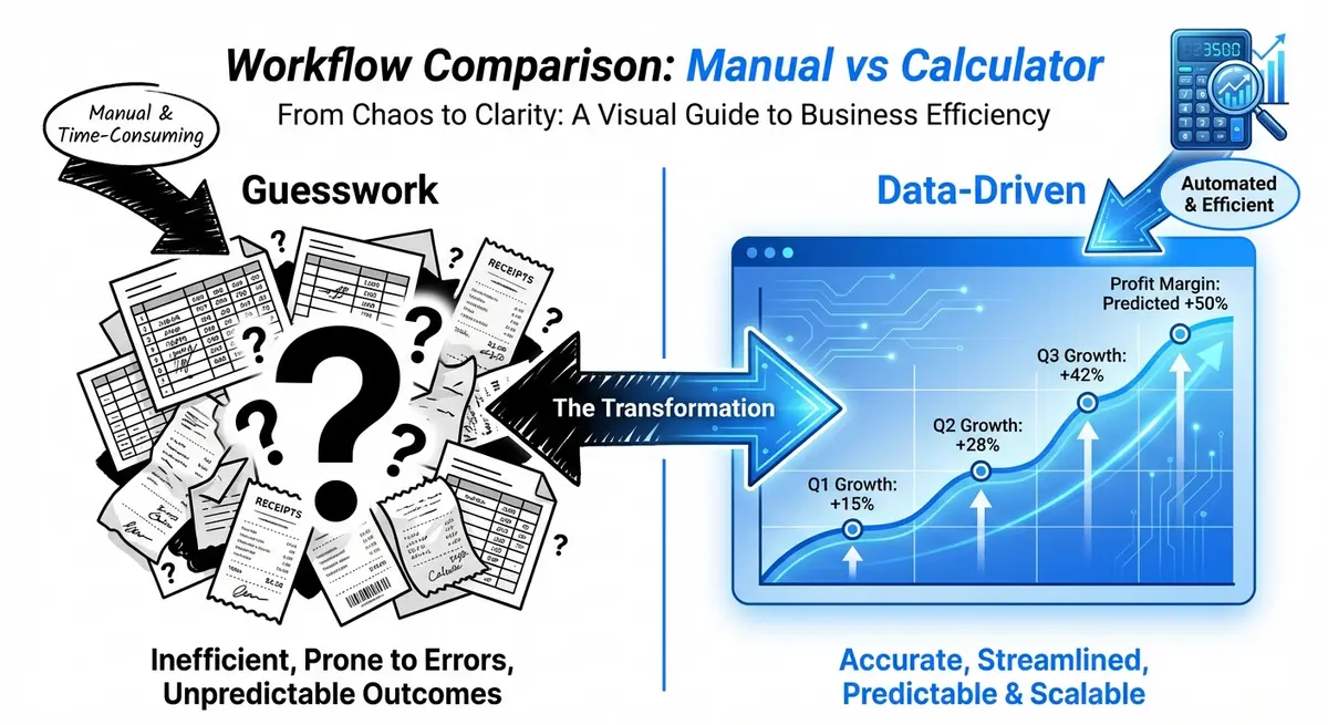 Infographic comparing manual spreadsheets versus automated medical spa treatment pricing calculator software