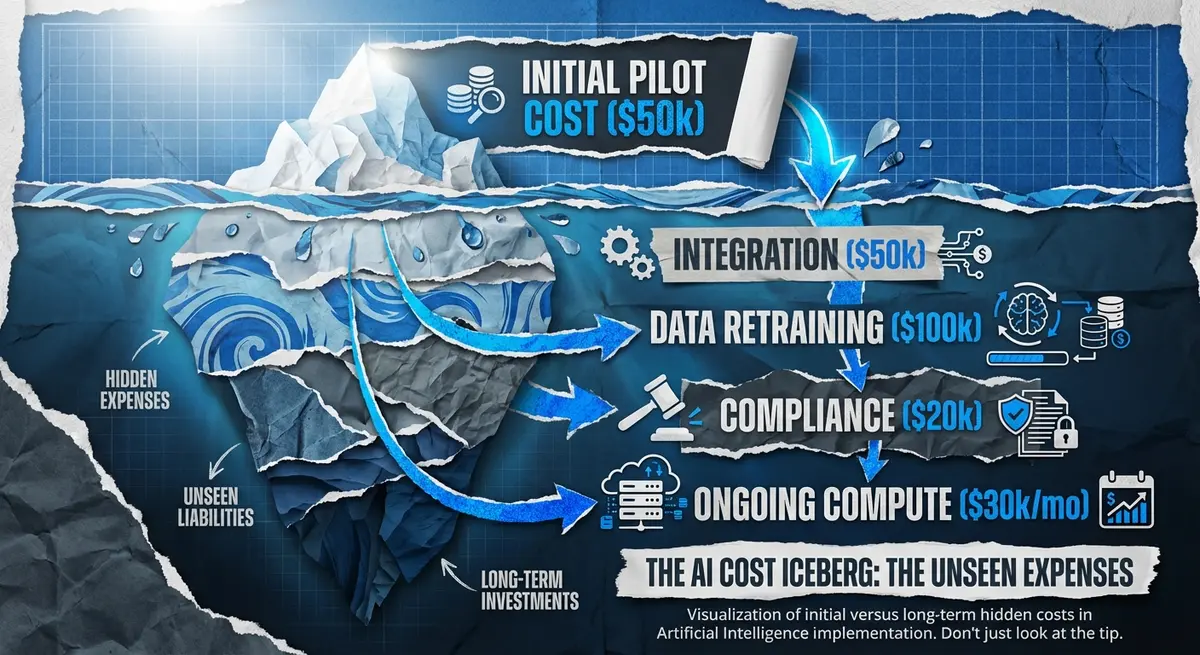 Iceberg infographic showing hidden multi agent ai deployment costs