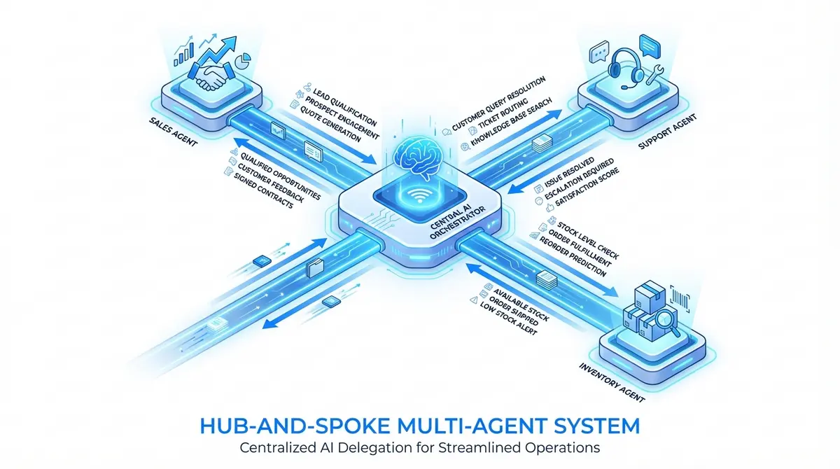 Diagram showing multi agent AI deployment workflow for small business