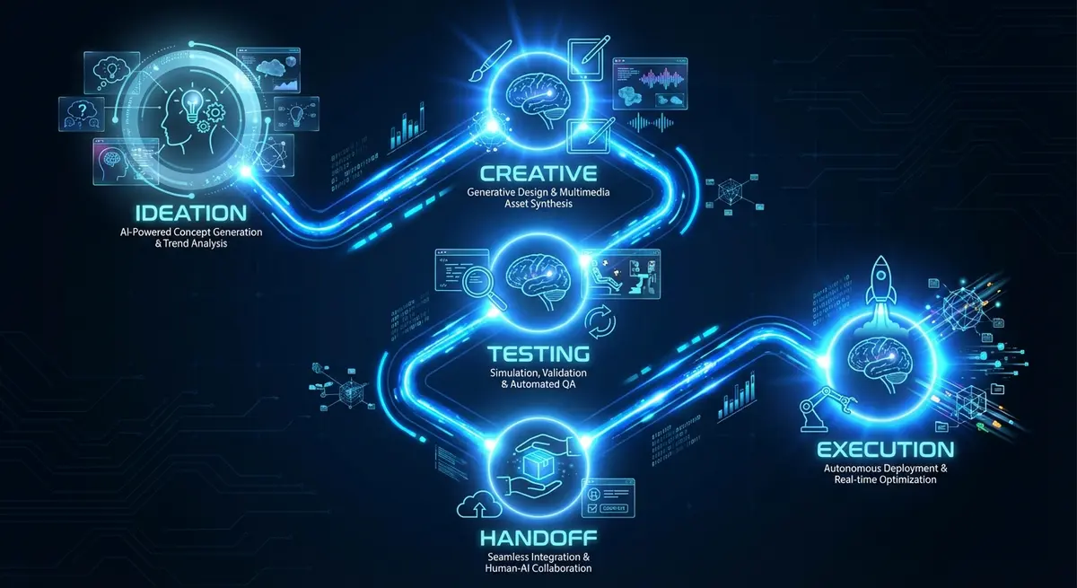 Infographic showing multi agent ai for marketing agency workflow stages