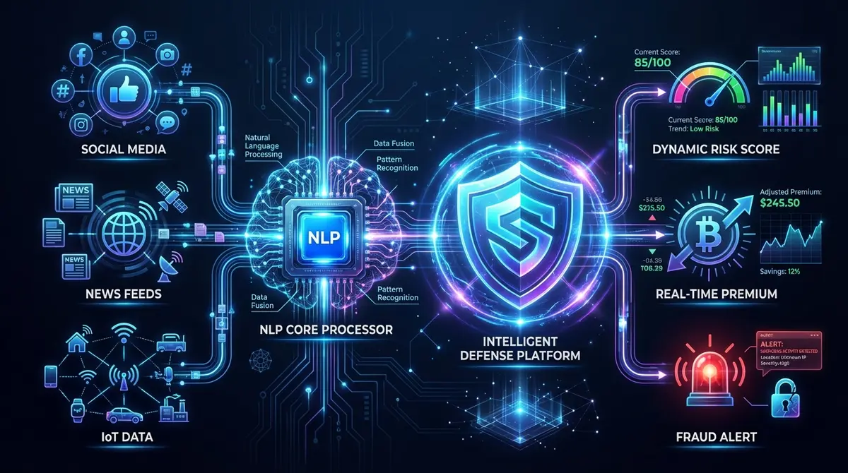 Infographic showing how natural language search for insurance pricing converts unstructured data into risk insights