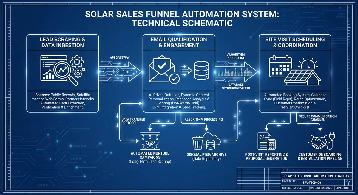 Diagram showing openclaw outreach setup for solar companies workflow