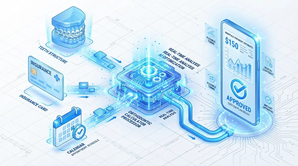 Diagram showing how a custom orthodontic treatment calculator cost system processes insurance and fee schedules
