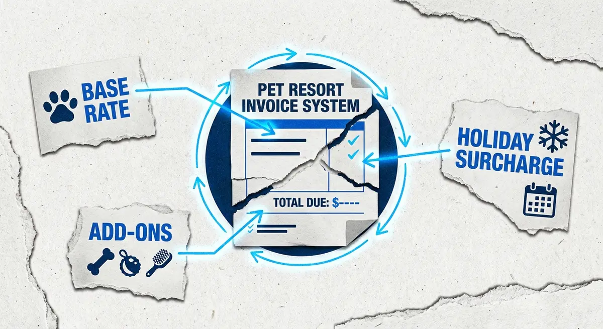 Infographic showing components of a pet boarding cost calculator price including base rates and add-ons