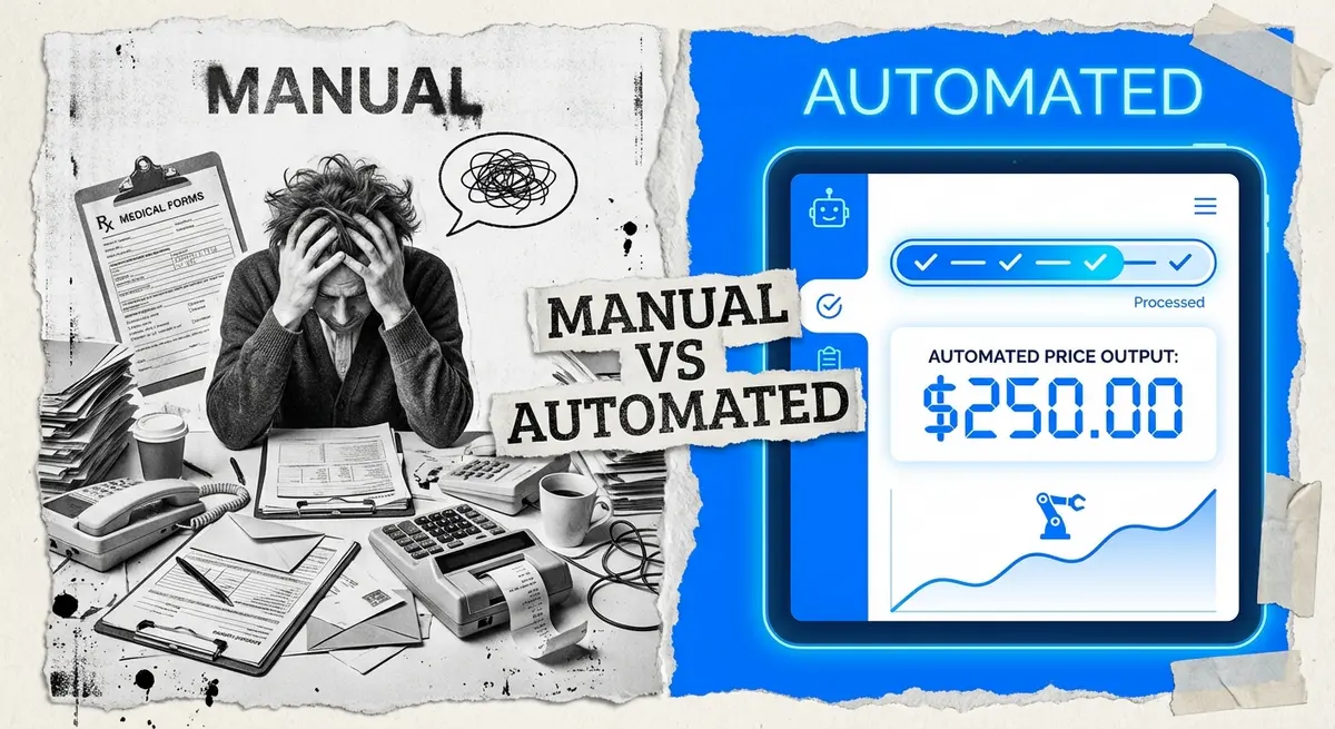 Comparison of manual physical therapy session calculator price methods versus AI automation