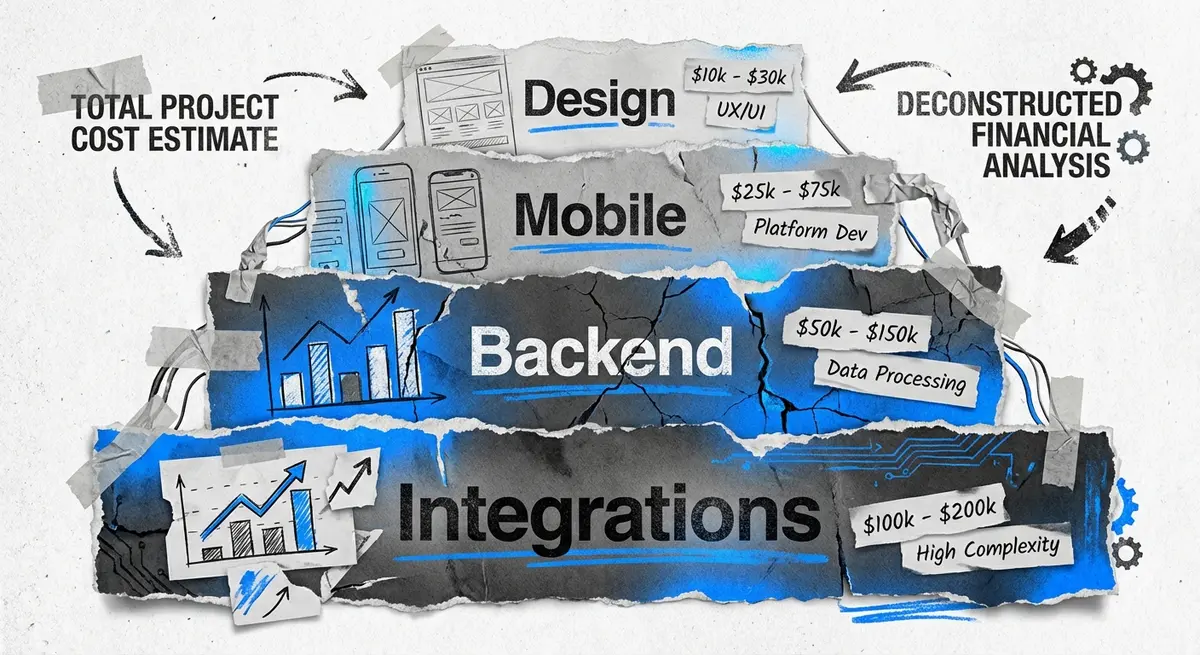Breakdown of price to build church member engagement platform factors including design and integration