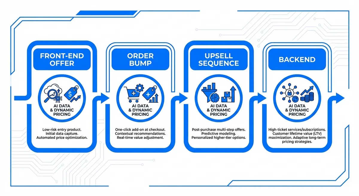 Diagram of pricing for self-liquidating offer funnel architecture stages