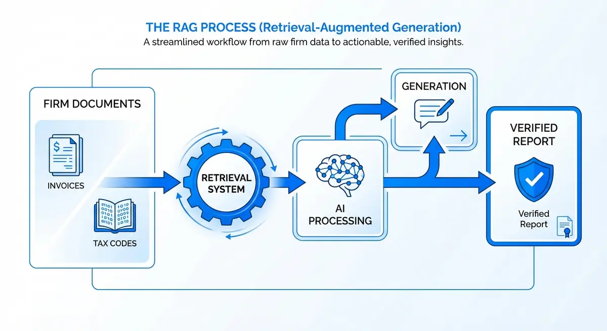 Diagram explaining how a RAG agent for accounting firms automation retrieves and generates data