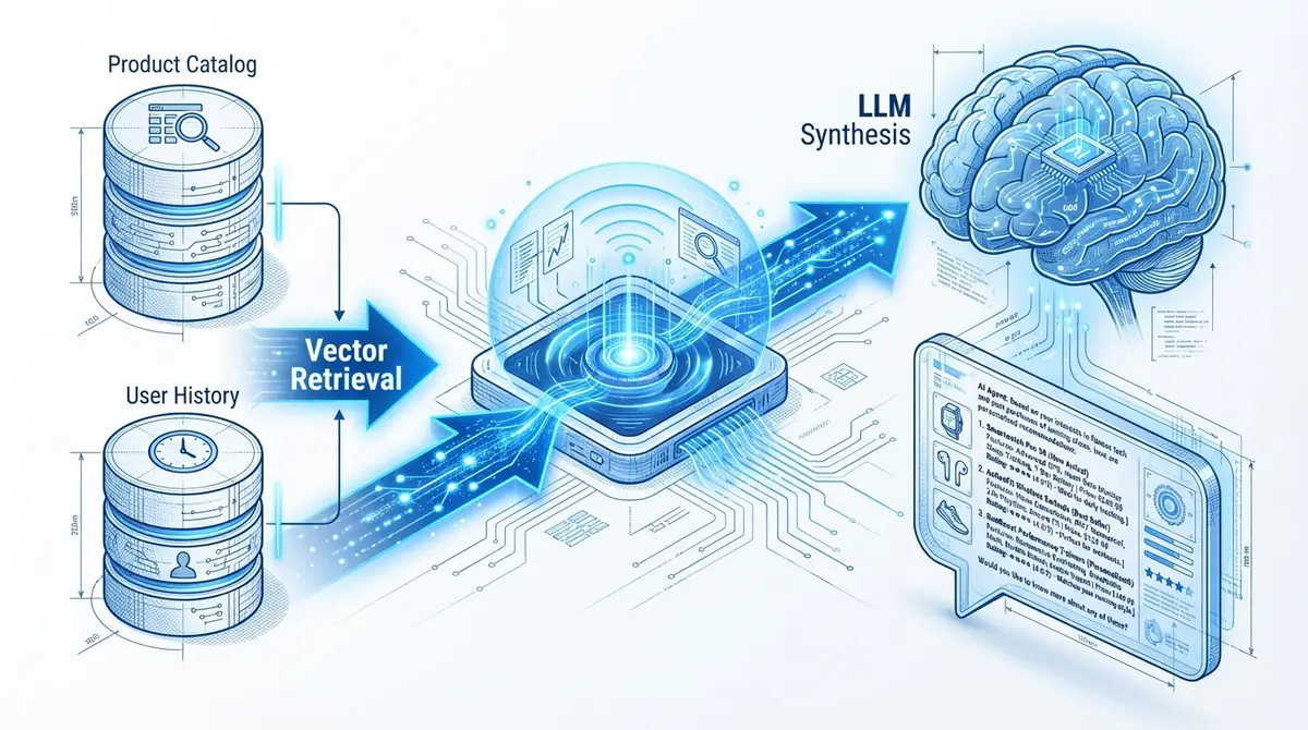 Diagram showing the architecture of a RAG agent setup for ecommerce product recommendations