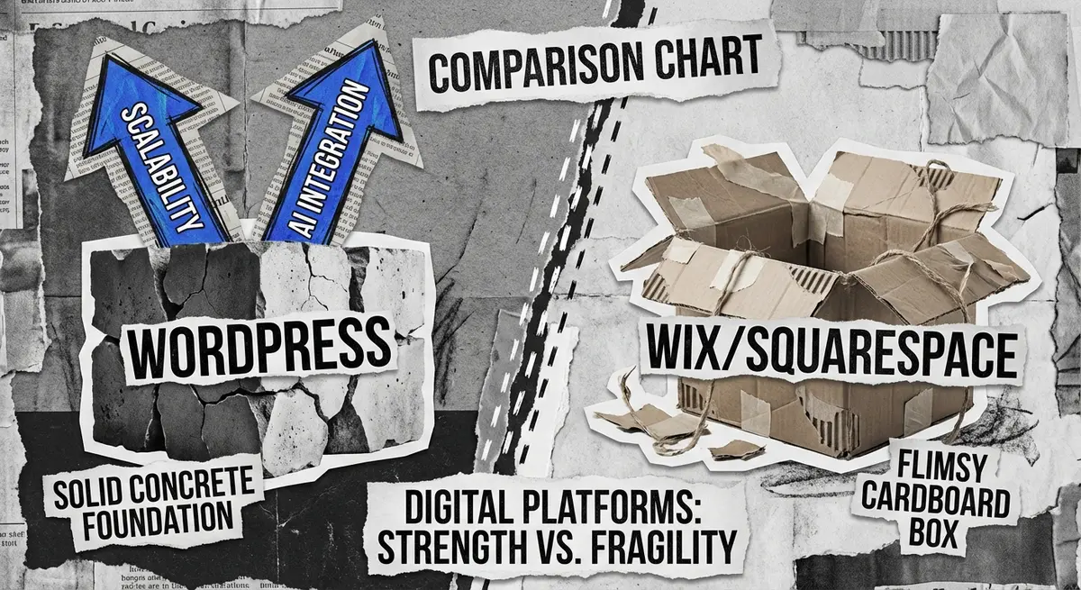 Comparison infographic of WordPress scalability vs website builders should i still use wordpress for my business website in 2026