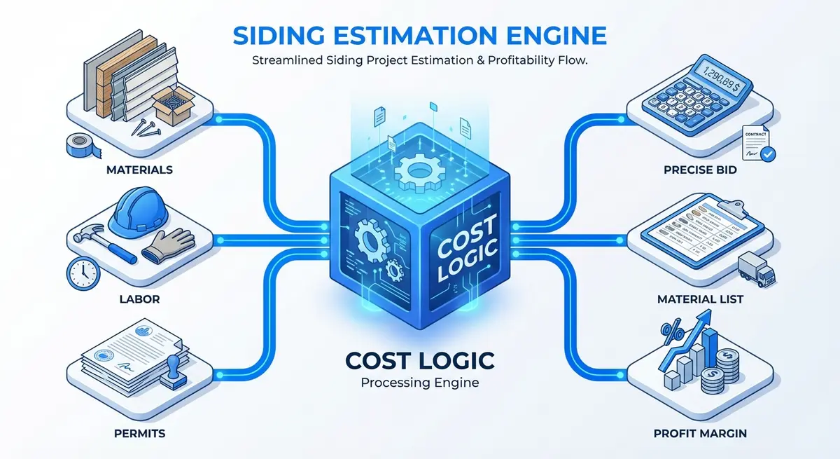 Infographic showing how a smarter siding installation estimate calculator cost system works