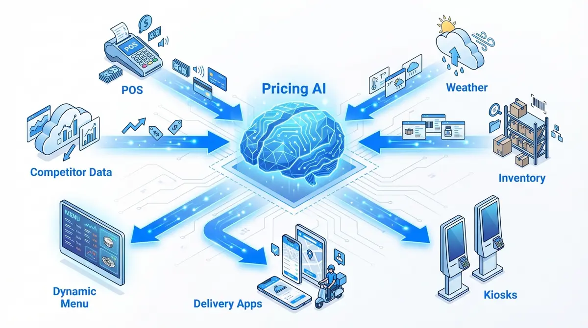 Diagram showing how siri optimization for restaurants pricing works through AI data integration