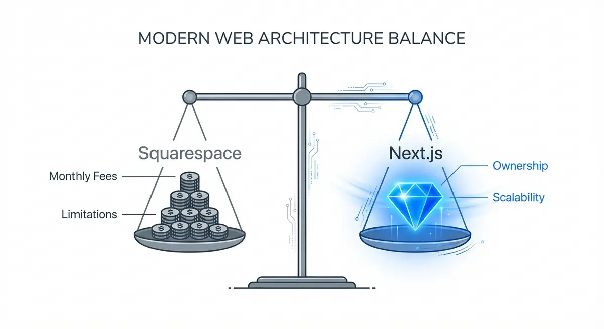 Infographic comparing the long-term value of Squarespace vs Next.js migration cost