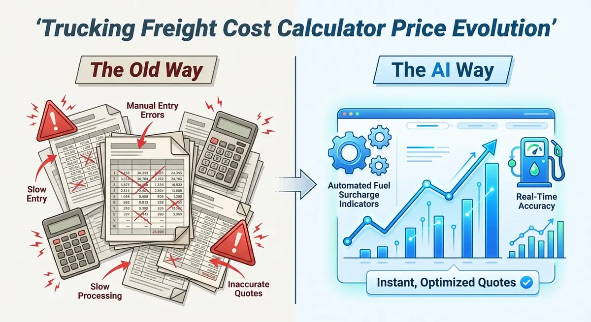 Infographic comparing manual trucking freight cost calculator price methods versus AI automation