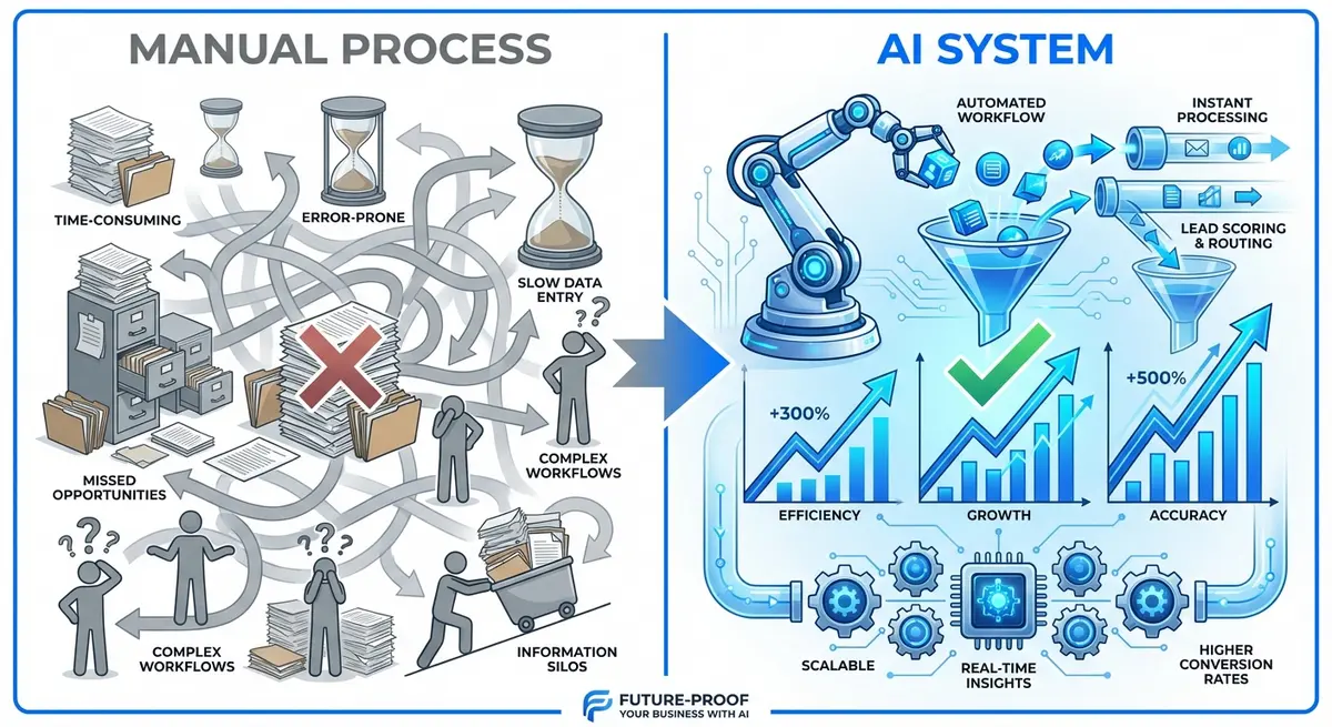 Infographic comparing manual lead qualification versus AI lead qualification system efficiency