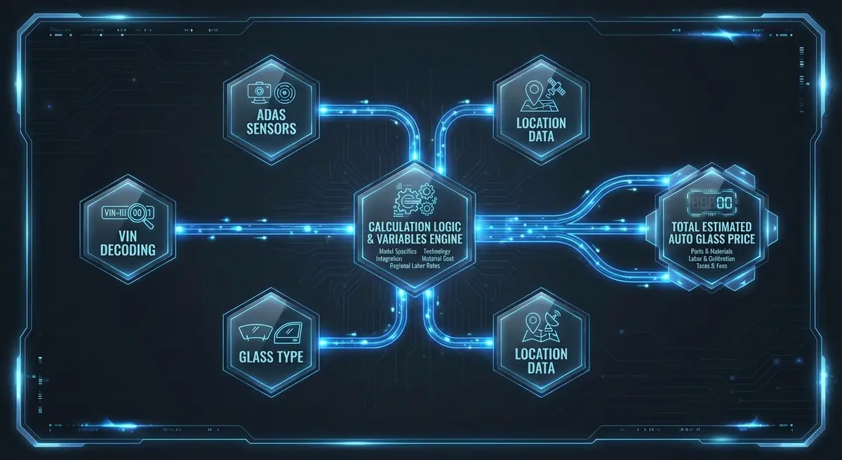 AI logic flow for generating a windshield replacement cost calculator price instantly
