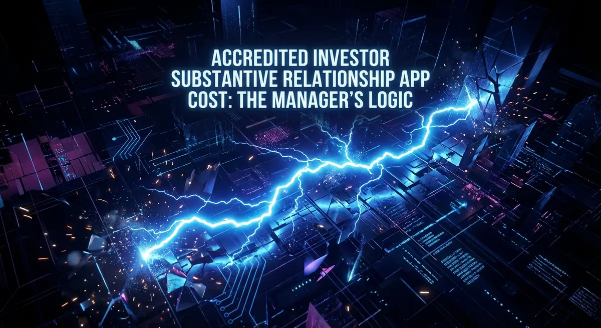 Accredited investor substantive relationship app cost comparison visualization with electric blue lightning