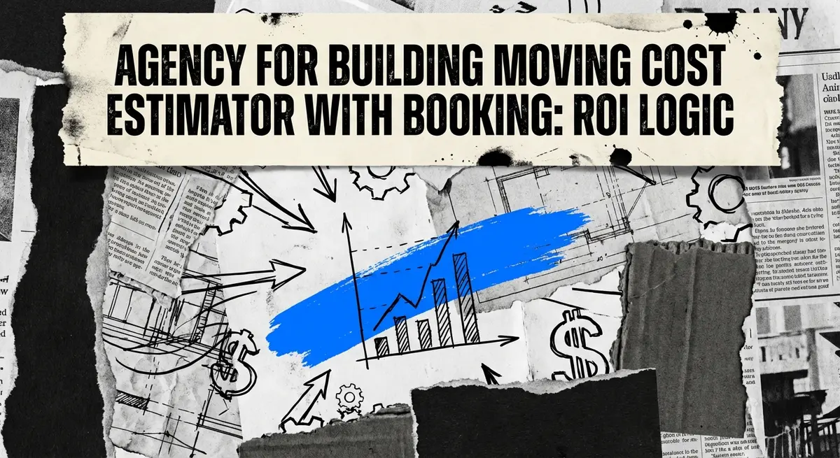 Torn paper collage art featuring agency for building moving cost estimator with booking concepts