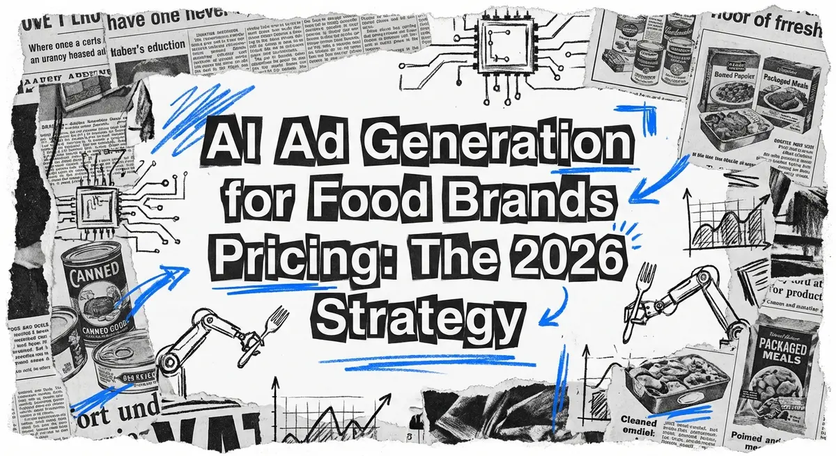 AI ad generation for food brands pricing torn paper collage concept
