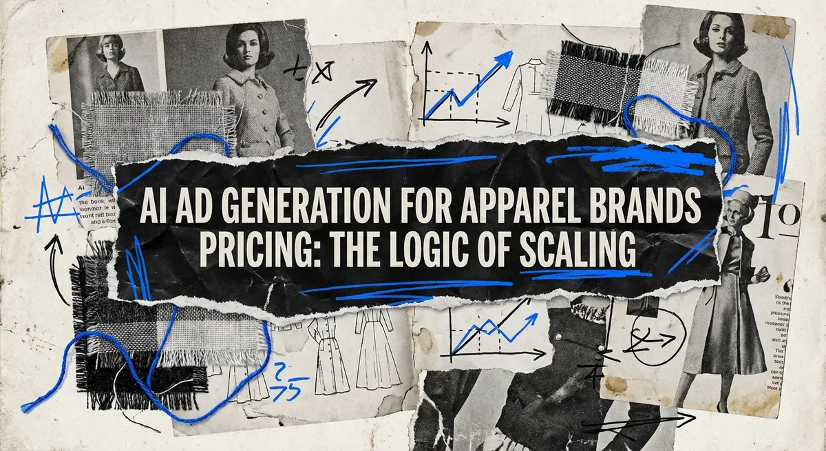 AI Ad Generation for Apparel Brands Pricing torn paper collage style