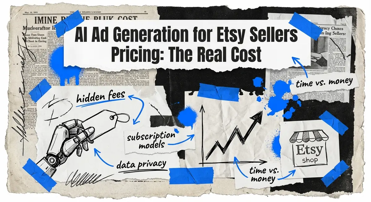 AI ad generation for etsy sellers pricing torn paper collage art
