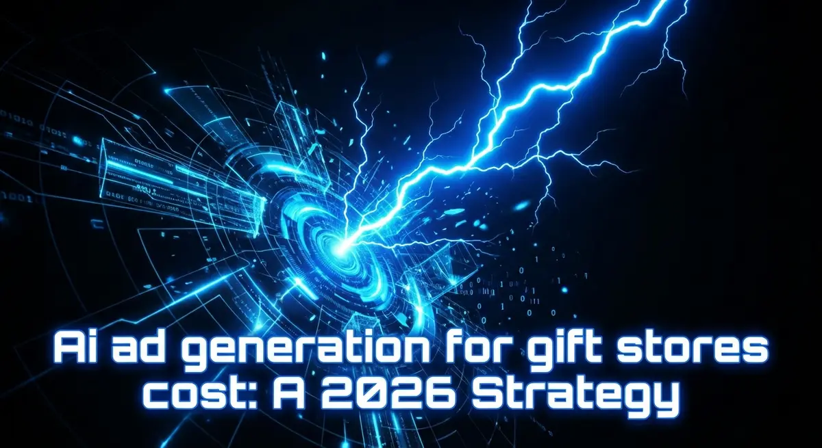 AI ad generation for gift stores cost strategy visualized with electric blue lightning